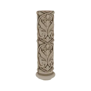 Modèle 3D d'un chapiteau de colonne classique avec des sculptures détaillées de feuilles d'acanthe et des volutes, rendu dans