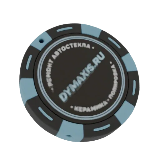 3D render of a round chip with alternating blue and black segments and 'DYMAXIS.RU' text in the center.