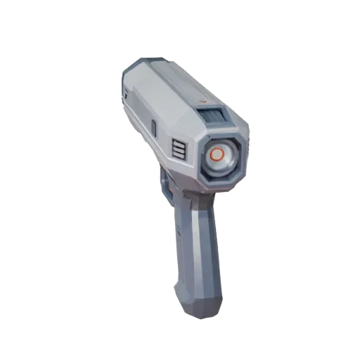 Field Tech Hologram Projector Low Poly 3D model, game viewport three-quarter view, showing emissive strips, form detail.