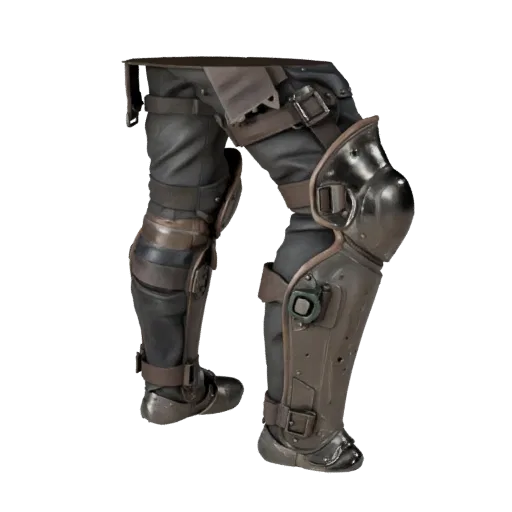Tactical Shin Guard High Poly 3D model, close-up studio render, showing metal plates, wearable protection silhouette.