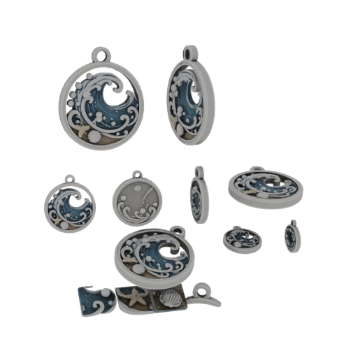 Ocean Wave Pendant with Seashells and Starfish
