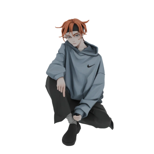 Anime Boy Hoodie Crouching 3D Model