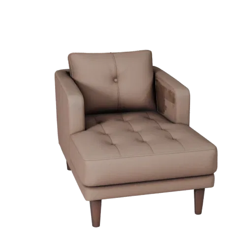 Tufted Chaise Lounge Stylized 3D model, living room, stylized isometric render, woven fabric detail.