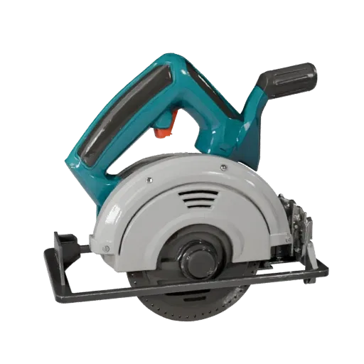 Compact Circular Saw Stylized 3D model, stylized isometric render, showing molded plastic, ergonomic handles.