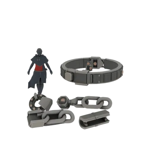 Modello 3D Bracciale Stampabile, rendering isometrico STL, che mostra metallo, piccola silhouette indossabile.