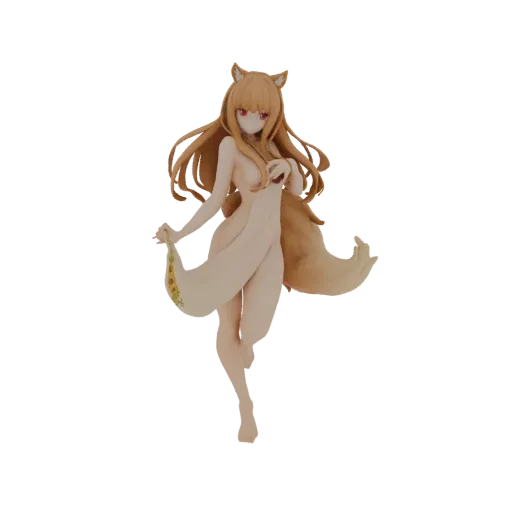 3D model of Holo the Wise Wolf from Spice and Wolf, depicted wrapped in a towel with her ears and tail visible.