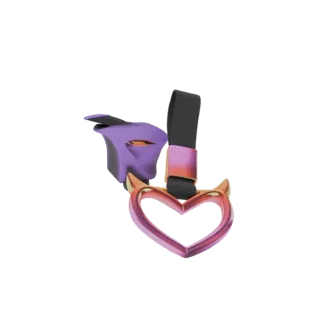 3D model of a devil heart charm with pink and purple gradient, devil horns, a purple accent, and a black strap.