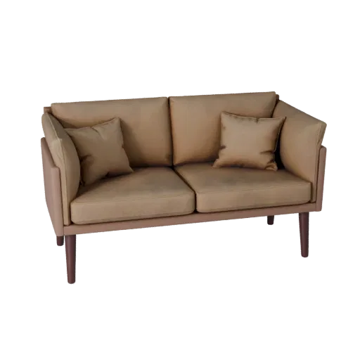Mid Century Sofa 3D model, living room, three-quarter front view, Unity viewport, woven fabric detail.