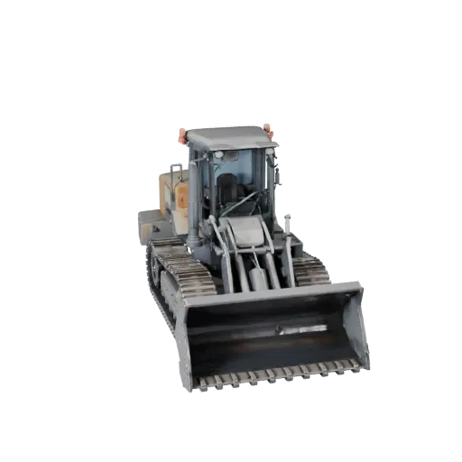 Construction Wheel Loader 3D model, side profile view, technical viewport render, showing painted steel, form detail.