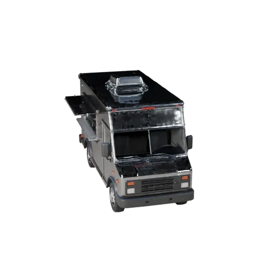Modello 3D Food Truck, vista studio tre quarti, asset veicolo pronto per Blender con masse di veicolo funzionanti, spaziatura