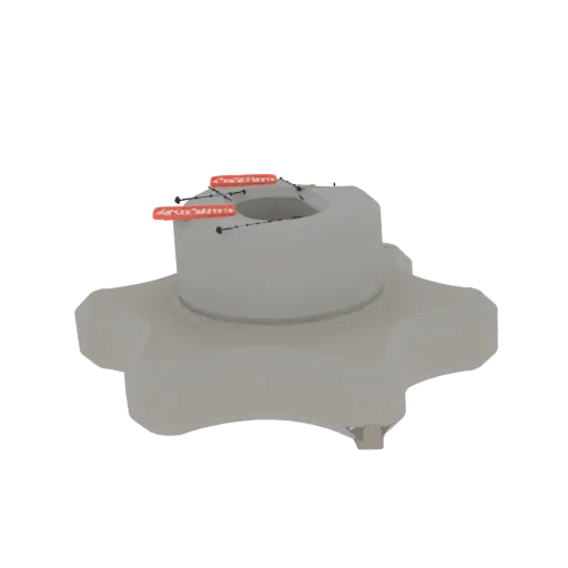 3D model render of a light gray, five-pointed star-shaped knob with a textured surface.