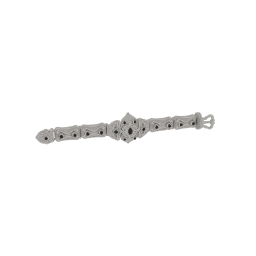 Ornate Filigree Bracelet with Black Gems
