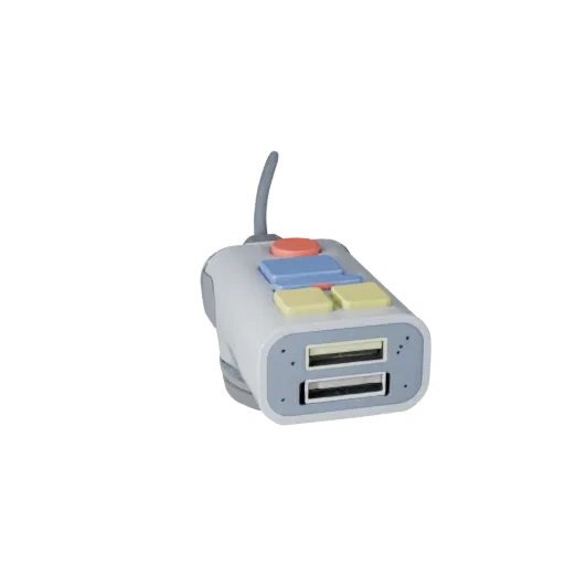 Ergonomic USB Hub Stylized 3D model, stylized isometric render, showing plastic shells, desktop scale.