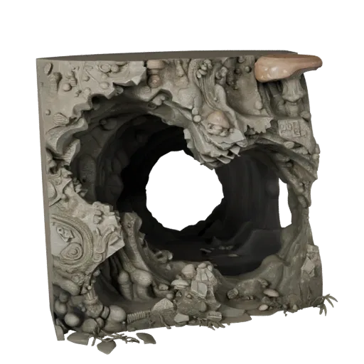 Mushroom Cave Grotto High Poly 3D model, close-up cinematic environment render, showing aged stone, terrain detail.