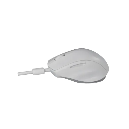 Minimal Mouse Product Viz 3D model, three-quarter studio product render, showing plastic shells, desktop scale.