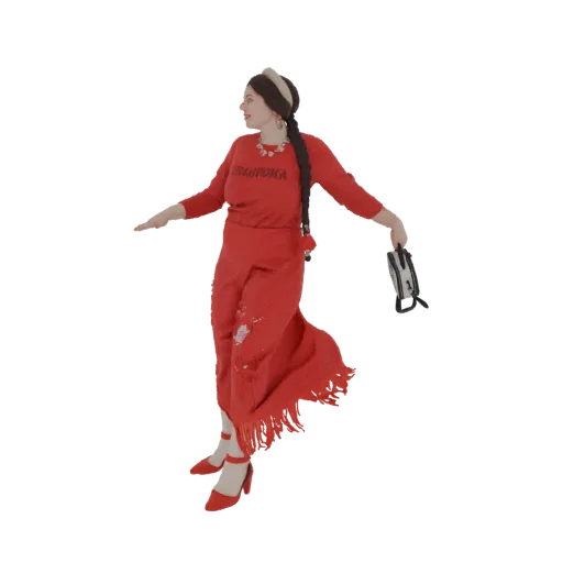 Red Folk Dancer with Tambourine 3D Model