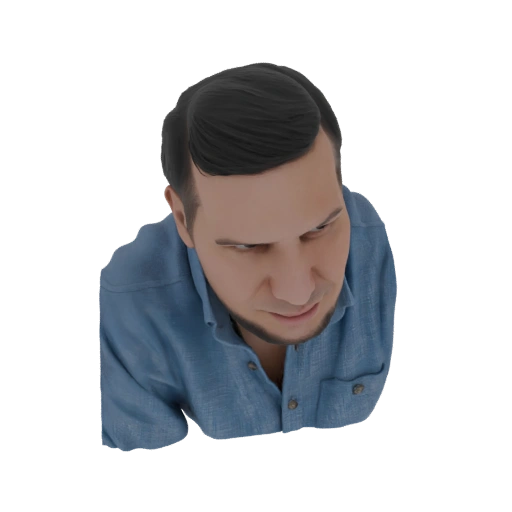 Man in Blue Button-Up Shirt, Looking Down