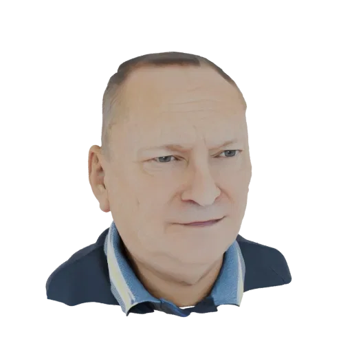 3D model render of an elderly man's bust, showing detailed facial features and a collared shirt.