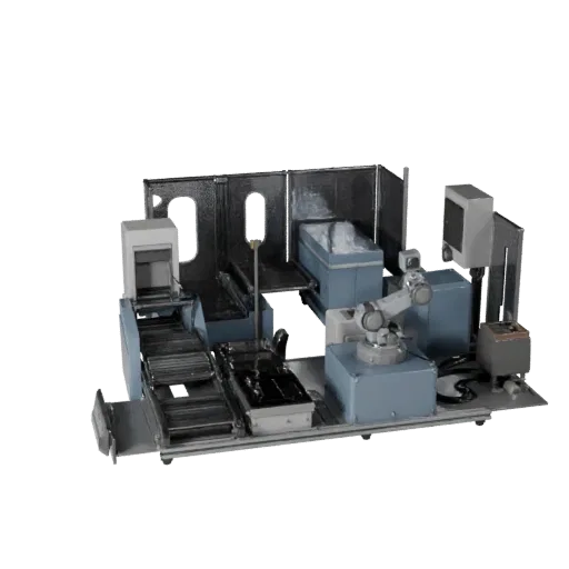 Inspection Robot Cell Product Viz 3D model, three-quarter studio product render, showing painted steel, form detail.