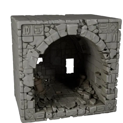 Catacomb Room Tile Unity 3D model, isometric viewport view, showing aged stone, built remnants.
