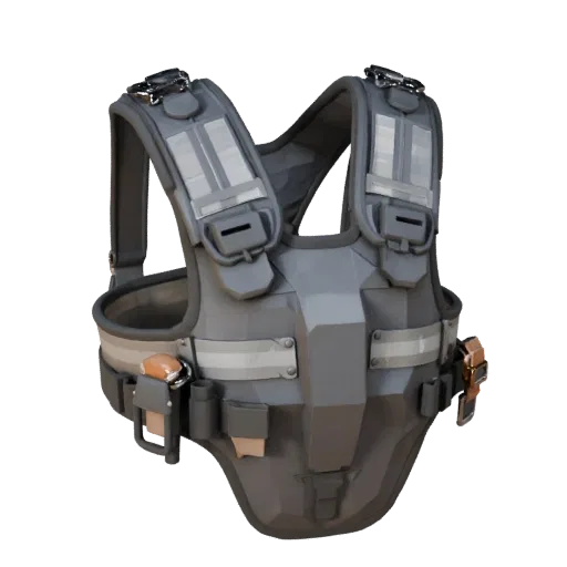 Utility Protective Harness Low Poly 3D model, game viewport three-quarter view, showing plastic shells, form detail.