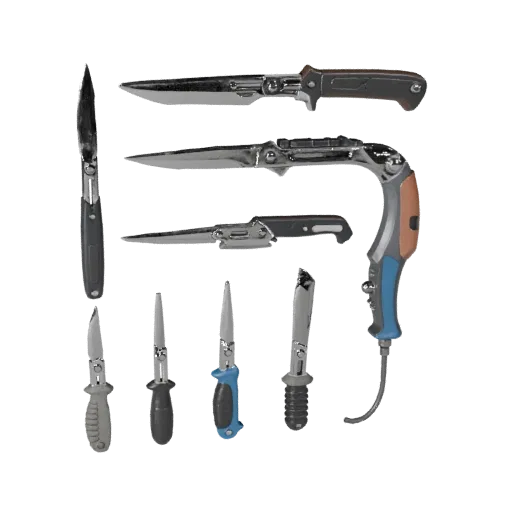 Emergency Scalpel Prop Stylized 3D model, stylized isometric render, showing stainless steel, handheld tool scale.