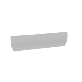 Modello 3D di uno scaffale angolare minimalista grigio con finitura liscia, presentato su sfondo bianco.