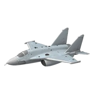 A 3D render of a modern, grey fighter jet with wings swept back, viewed from a slightly elevated front angle.