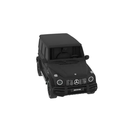 A 3D render of a matte black Mercedes-AMG G 63 SUV, viewed from a three-quarter front angle against a white background.