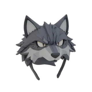 Minimalist wolf mask headband 3D model, gray, with sharp ears and expressive eyes