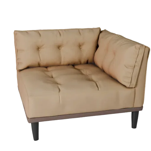 Tufted Chaise Lounge 3D model, living room, three-quarter front view, Unity viewport, woven fabric detail.