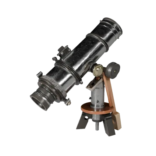 Classroom Observatory Mount High Poly 3D model, close-up studio render, showing metal tubes, optical alignment.