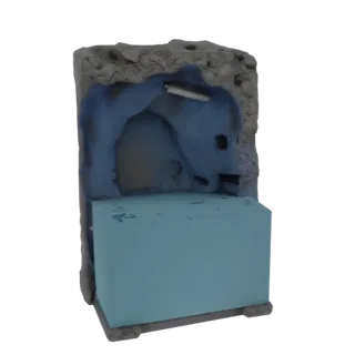 3D model of a corner grotto cave with column for aquarium, front view