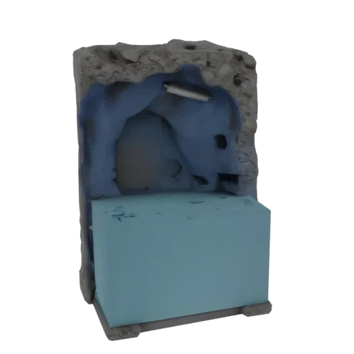 3D model of a corner grotto cave with column for aquarium, front view