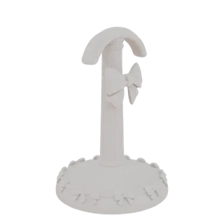 3D model of an elegant white column stand with a curved top and decorative bows on the base and shaft.