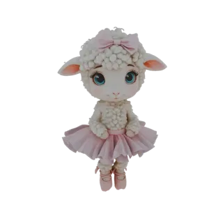 3D model of a cute, fluffy sheep dressed as a ballerina, wearing a pink tutu and ballet shoes, with a pink bow on its head.