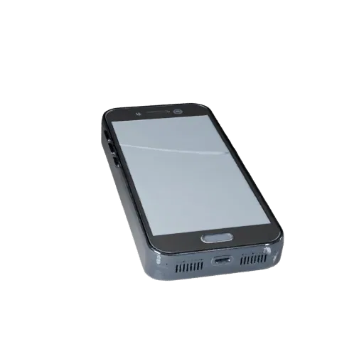 Compact Smartphone High Poly 3D model, close-up studio render, showing glass screens, thin device proportions.