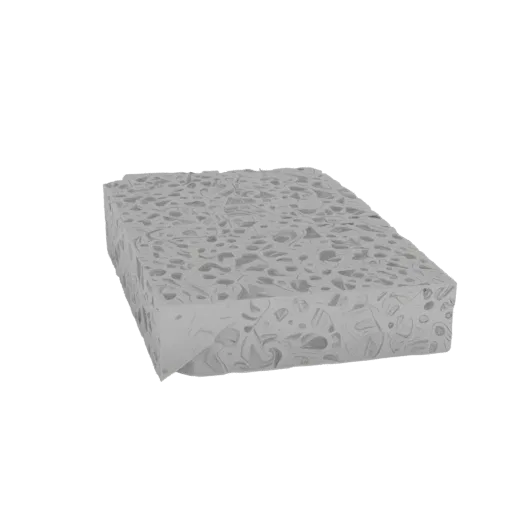3D model of a gray rectangular plate with a bevel on one end, shown from the side.