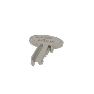 3D render of a silver key with the 'IDEO' logo on its head, isolated on a white background.