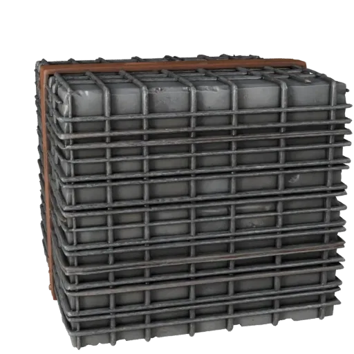 Temporary Rebar Bundle 3D model, side profile view, technical viewport render, showing concrete, site-ready silhouettes.