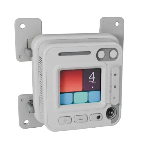 Security Smart Thermostat Stylized 3D model, stylized isometric render, showing white plastic, compact device geometry.