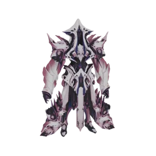 3D model of an ornate Eldritch warrior with intricate white, pink, and blue armor, standing in a neutral pose against a white