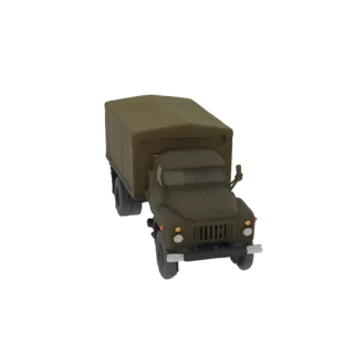3D model of a green Soviet military truck with a canvas-covered cargo bed, shown from a slight front-right angle.