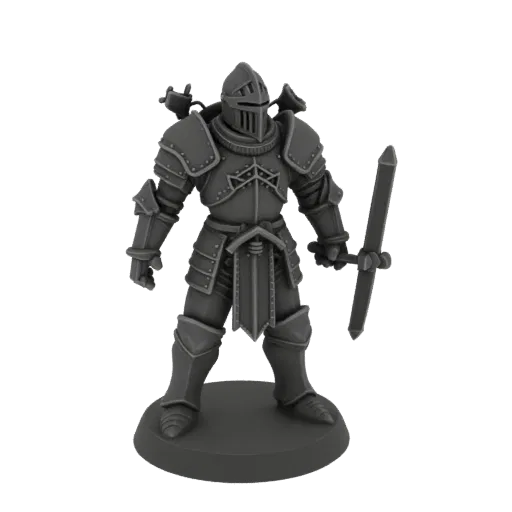 Undead Knight presupported tabletop miniature, studio close-up view, resin support raft visible, 28mm scale