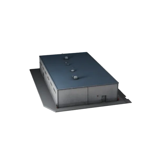 Warehouse Unity-ready 3D model, Unity engine viewport, showing industrial building materials and architectural detail