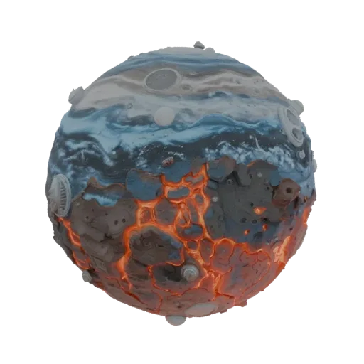 Lava Dwarf Planet Printable 3D model, isometric STL render, showing rock, spherical body scale.