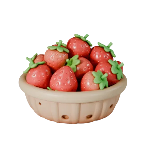 Fresh Strawberry Basket 3D model, three-quarter front view, AR viewer studio render, showing skin pores, form detail.