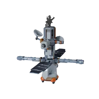 Station de Relais de Navigation Modèle 3D Low Poly, vue trois-quarts du moteur de jeu, montrant les panneaux solaires, le dét