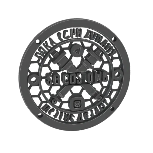 3D render of the SG Custom emblem, a circular design with crossed fuel injectors, hexagonal pattern, and Cyrillic text.