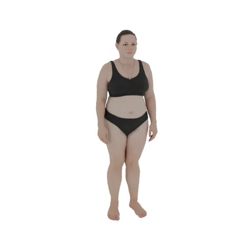 3D model of a woman standing in black lingerie, viewed from the front.